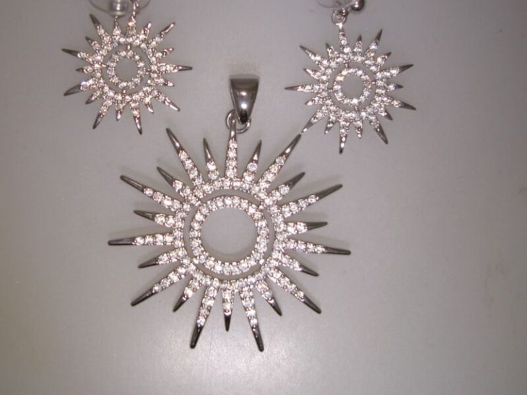 Vermeil silver star pendant and earring set with cubic zirconia