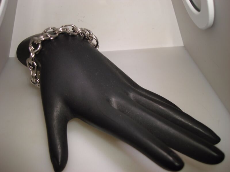 SJG Sterling Silver Monster Charm Bracelet with Double Links and Slide Clasp