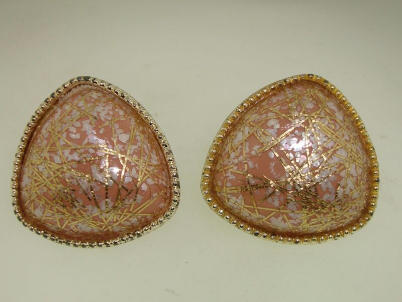 Vintage 1950s lucite cufflinks with pink, gold, and mother-of-pearl confetti design