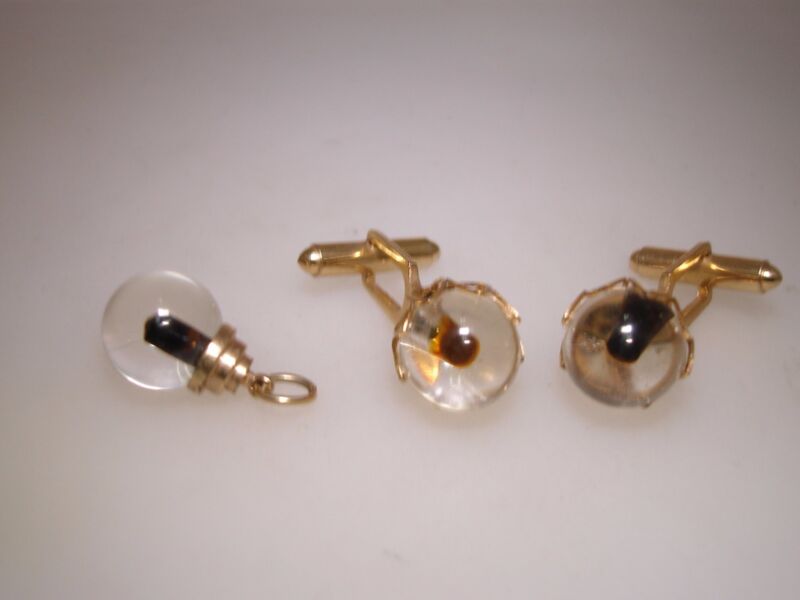 Vintage 1950s gold-tone glass ball cufflinks and pendant set