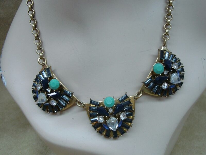 Vintage J.Crew rhinestone necklace with blue and green foiled stones