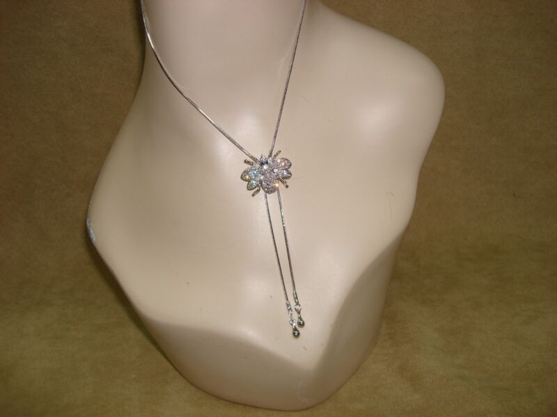 Vintage silver snake chain necklace with sparkling CZ bug slide
