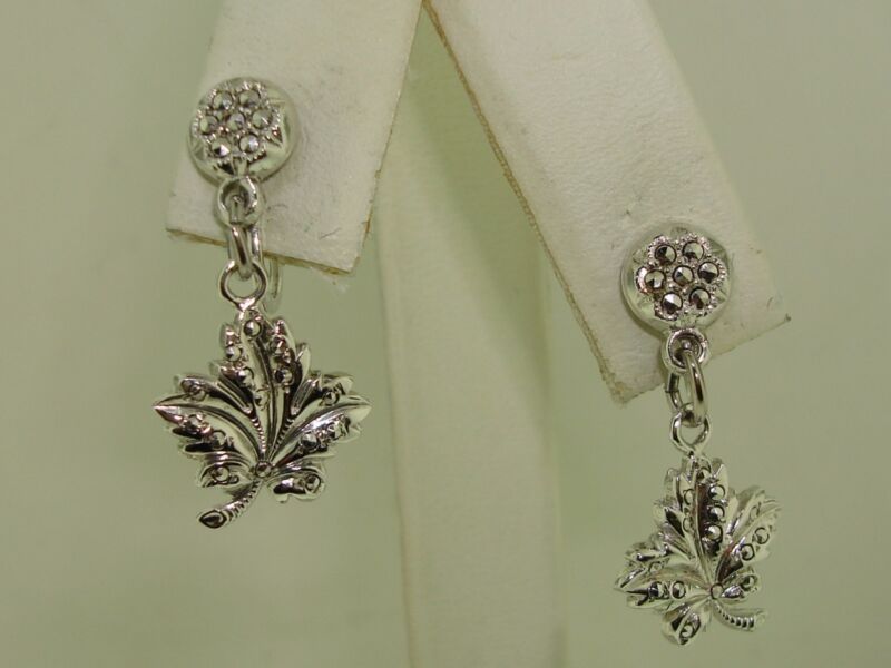 Vintage BK sterling silver marcasite maple leaf earrings