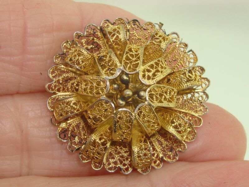 Vintage mid-century Portugal sterling silver filigree pin with duck design