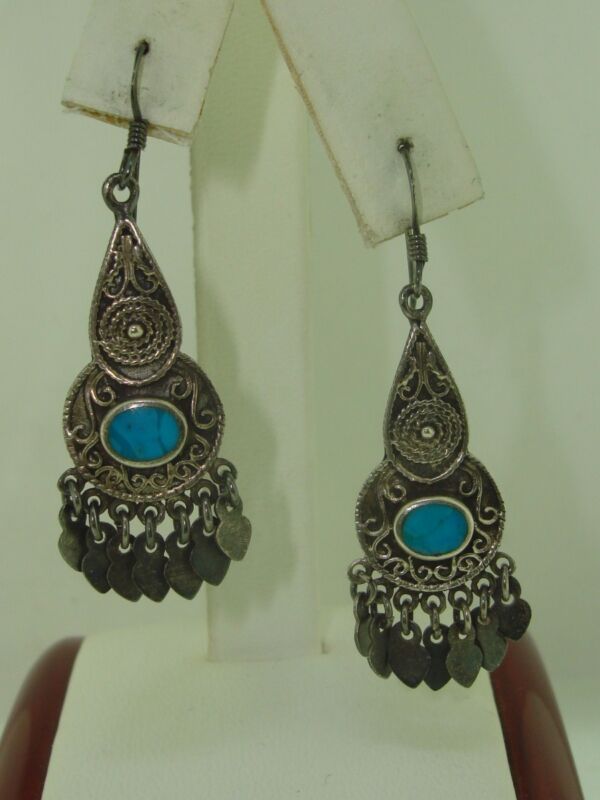 Vintage RiNC Sterling Silver and Turquoise Dangle Earrings