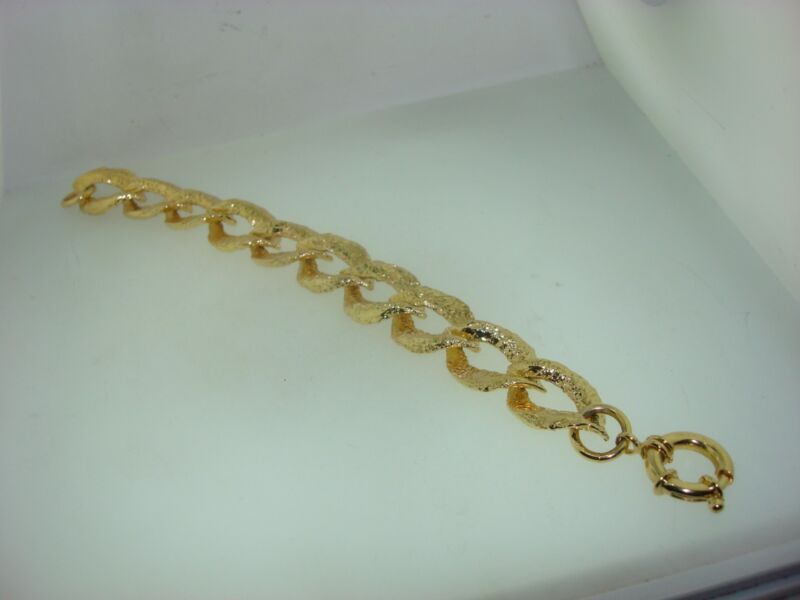 18K Gold Plated Hammered Link Bracelet by OTC ITALY