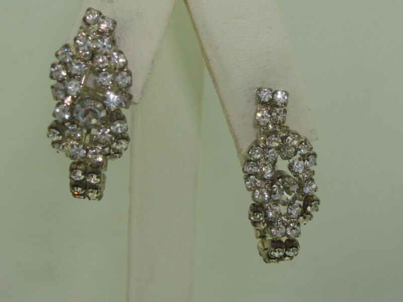 Vintage clip-on rhinestone earrings, 1940s-50s