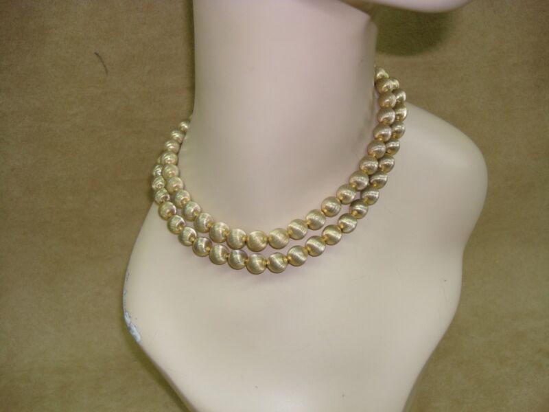 Vintage 1960s-70s Brushed Gold Tone Bead Choker Necklace