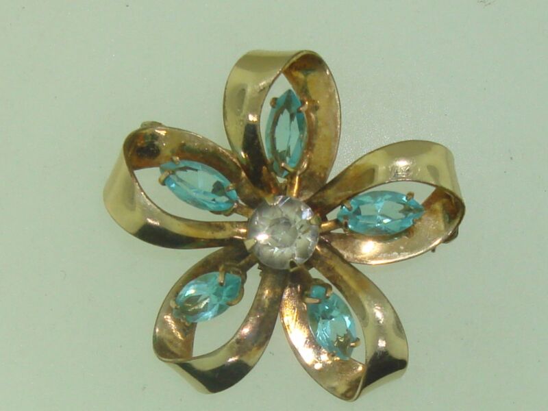 Vintage Carl Art gold filled rhinestone bow pin, 1940s-50s