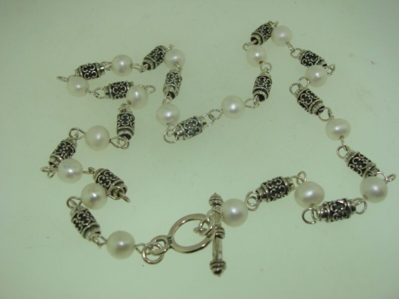 Sterling silver filigree and pearl toggle necklace
