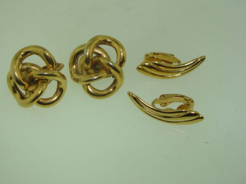 Vintage Crown Trifari gold tone clip-on earrings, two pairs from the 1960s
