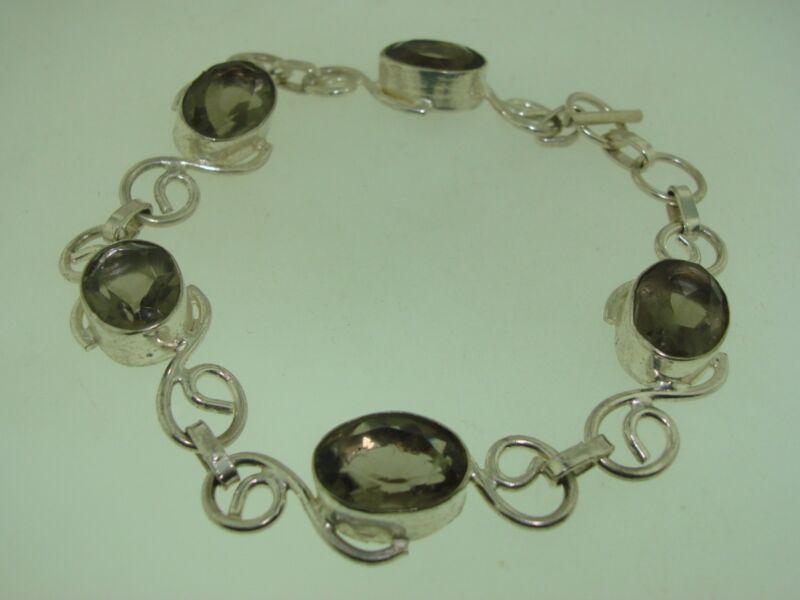 Artisan sterling silver bracelet with smoky topaz gemstones