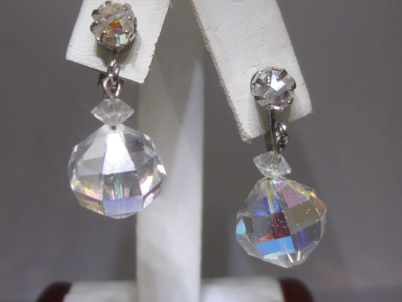 Vintage Laguna AB crystal dangle clip-on earrings