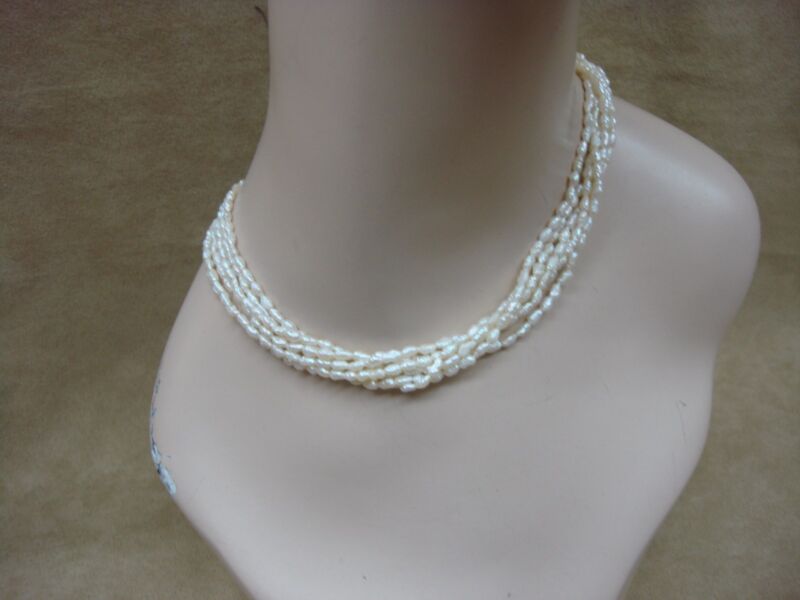 Vintage 1980s six strand creamy white freshwater pearl necklace