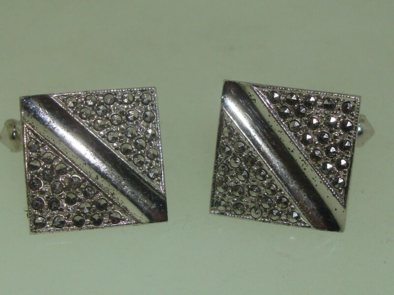 Sterling silver marcasite cufflinks, Art Deco design, vintage 1951, B & K