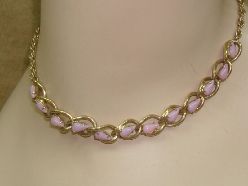 Vintage pink glass choker necklace, 1940s-50s