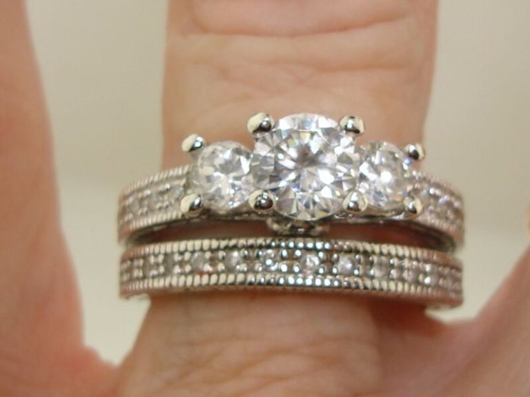 Sterling silver engagement and wedding ring set with cubic zirconia