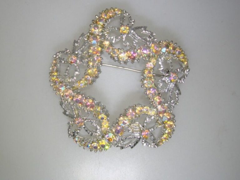 Vintage 1950s silver vermeil AB rhinestone pin brooch