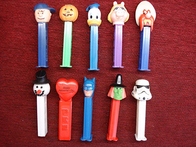 Vintage PEZ dispensers, ten unique styles including both feet and no feet dispensers