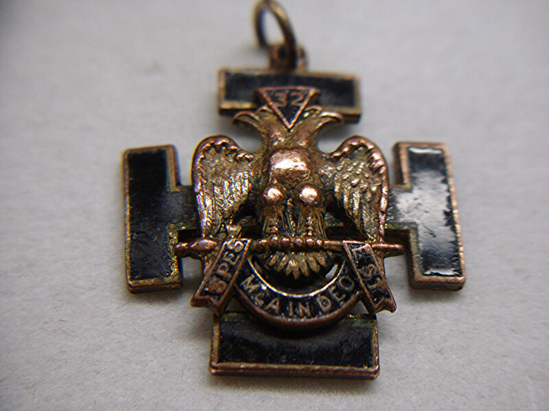 Vintage Masonic Medal, 32nd Degree Charm with Black Enamel