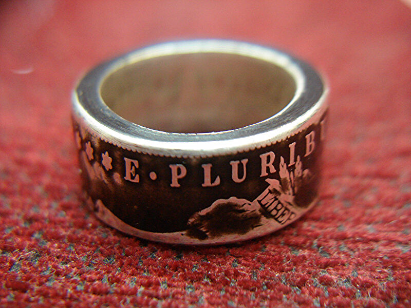 Vintage 1899-O Morgan Silver Dollar Ring with Enamel