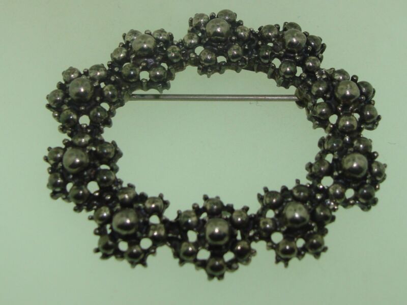 Vintage 1950s sterling silver beaded flower pin brooch