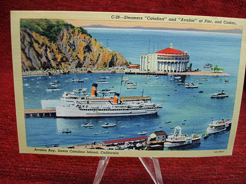 Vintage linen postcard featuring the steamships Catalina & Avalon from Santa Catalina Island, California.