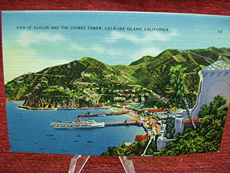 Vintage ColorTone postcard of Avalon & The Chimes Tower, Catalina Island
