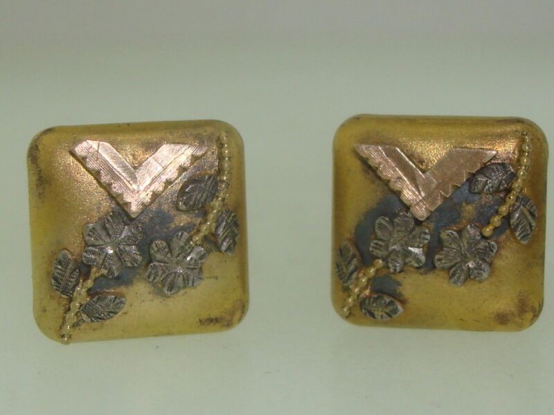 Antique Victorian collar buttons, gold washed with rose and white gold details