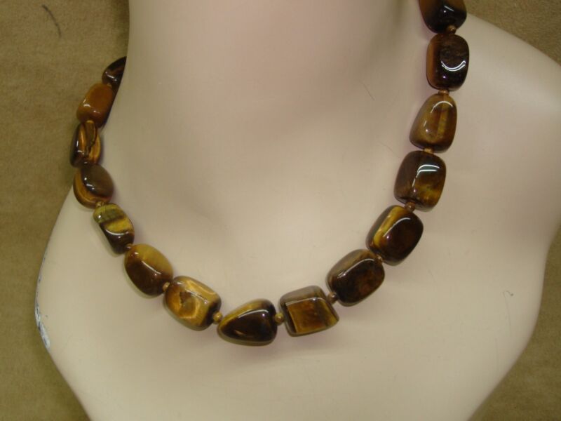 Sterling silver toggle necklace with tiger eye nuggets