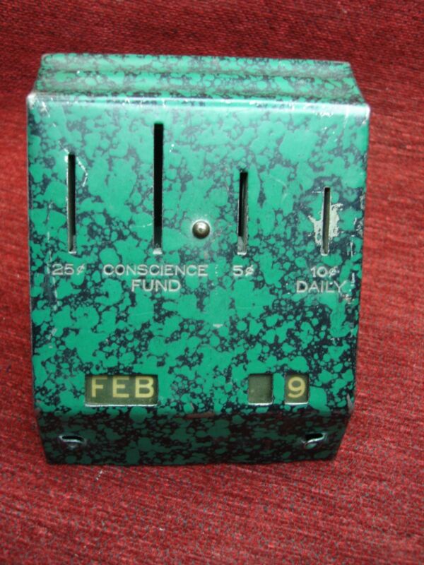 Vintage 1920s Conscience Fund Coin Bank – Speer-Rosefelt Calendar Bank Co. – Marble Finish