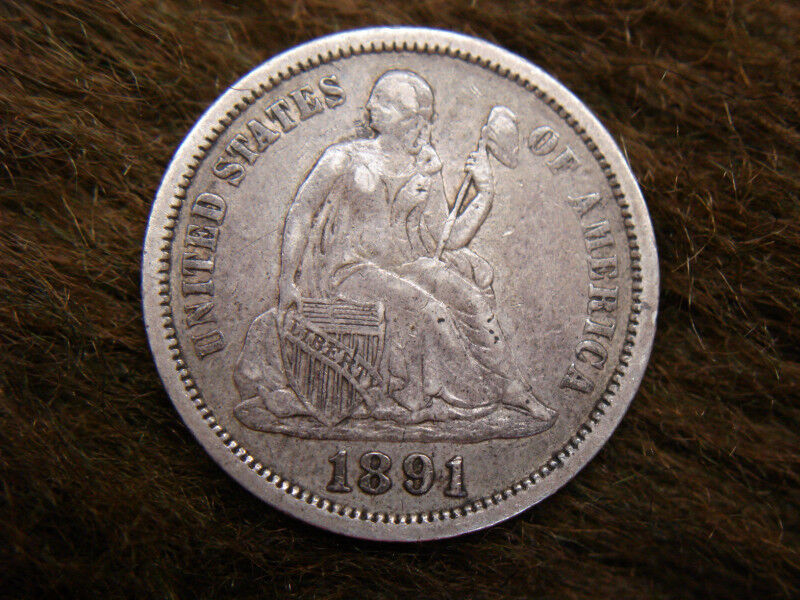 1891 Seated Dime Variety 4 with natural toning and superb detail