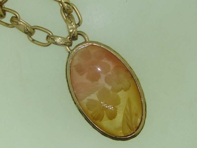 Vintage Monet Lucite Flower Pendant Necklace, Pink & Yellow Floral Design