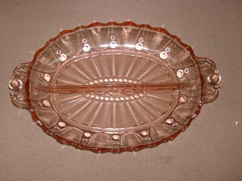 Vintage Anchor Hocking Oyster & Pearl Pink Divided Relish Dish