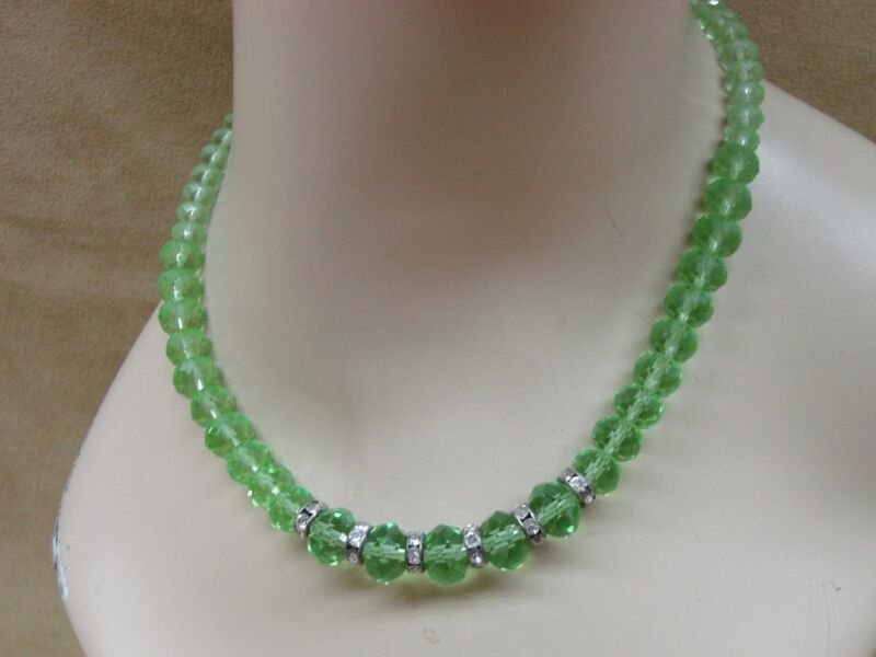 Signed 2028 Green Crystal and Rhinestone Choker Necklace