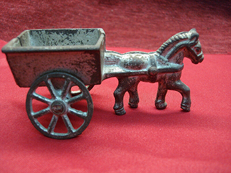 Vintage cast iron horse and cart miniature, patina finish