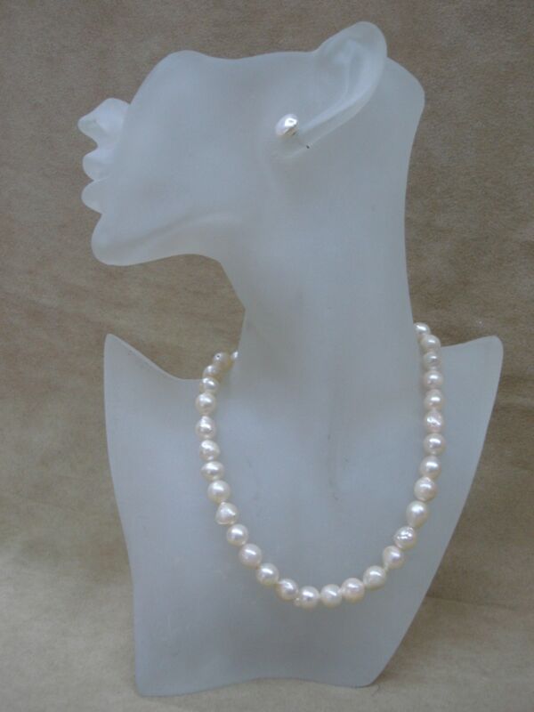 Vintage 14K gold baroque pearl choker necklace and earrings set