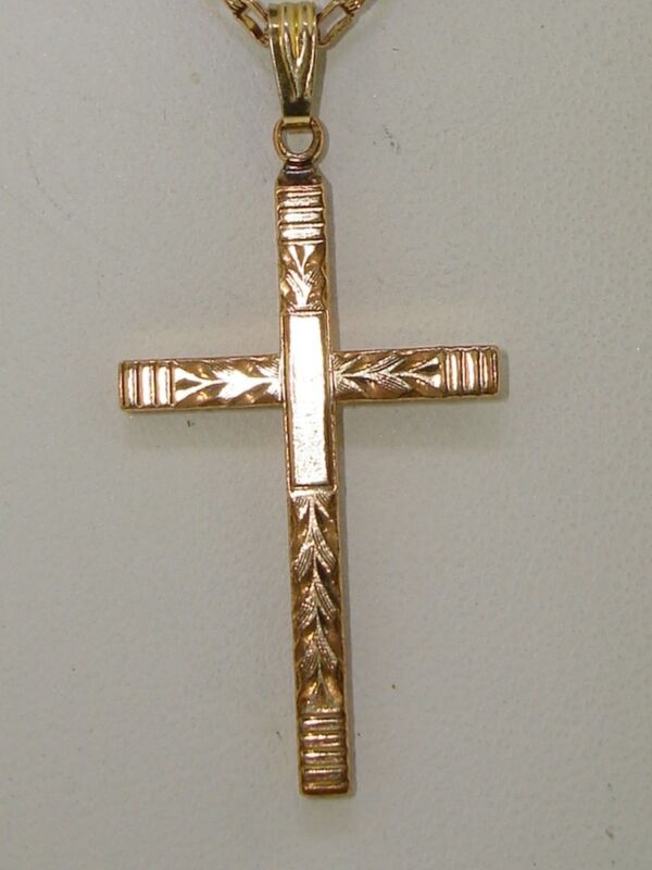 Vintage 1950s rose gold filled ornate cross necklace