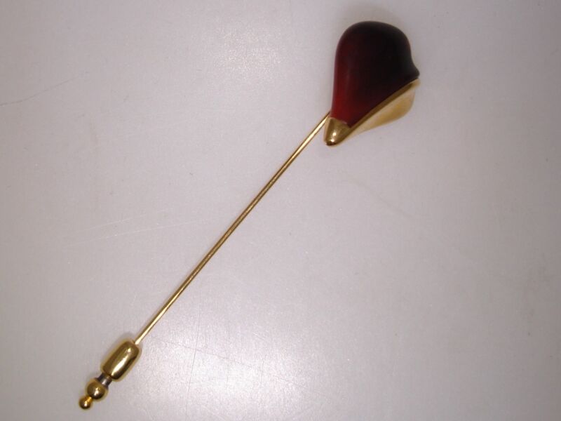 Vintage Trifari red lucite flower stick pin, 1950s-60s