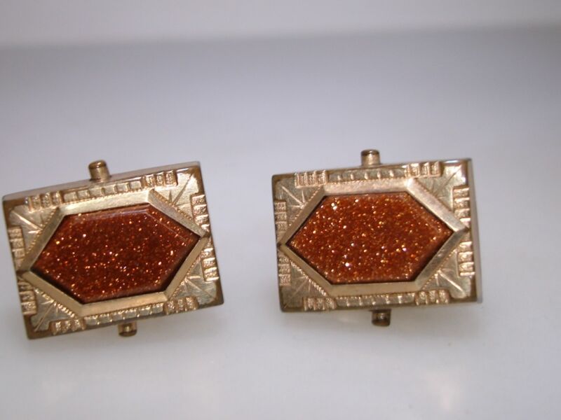 Antique Victorian cuff buttons, rose gold filled and goldstone, circa 1860s