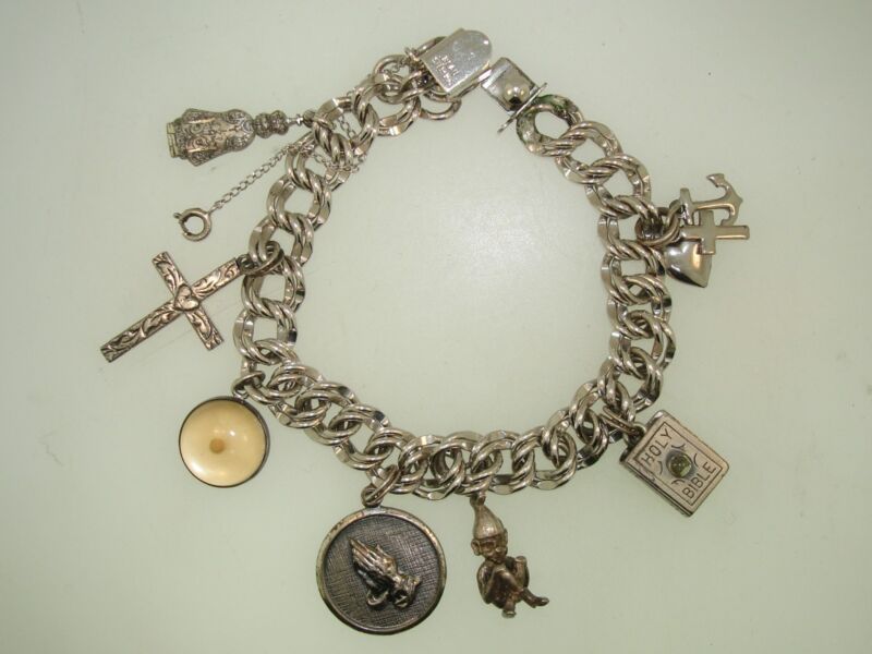 Vintage Beau Sterling Religious Charm Bracelet