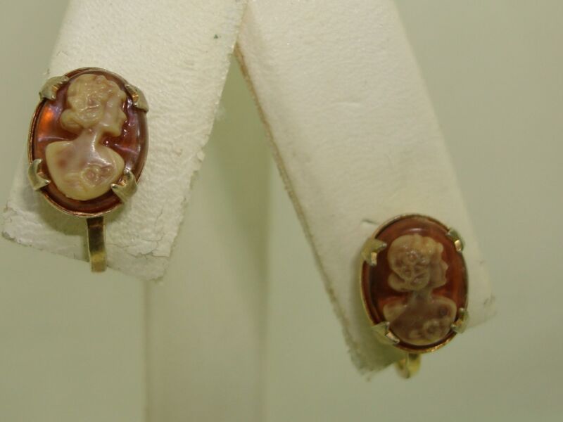 Antique Gold-Washed Sterling Silver Cameo Earrings, 1920s-30s