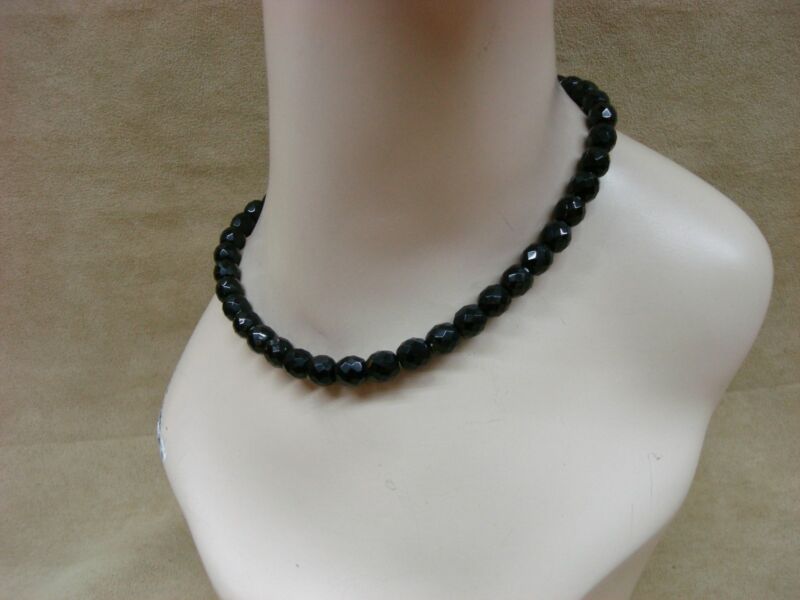 1970s black glass choker necklace with faceted beads
