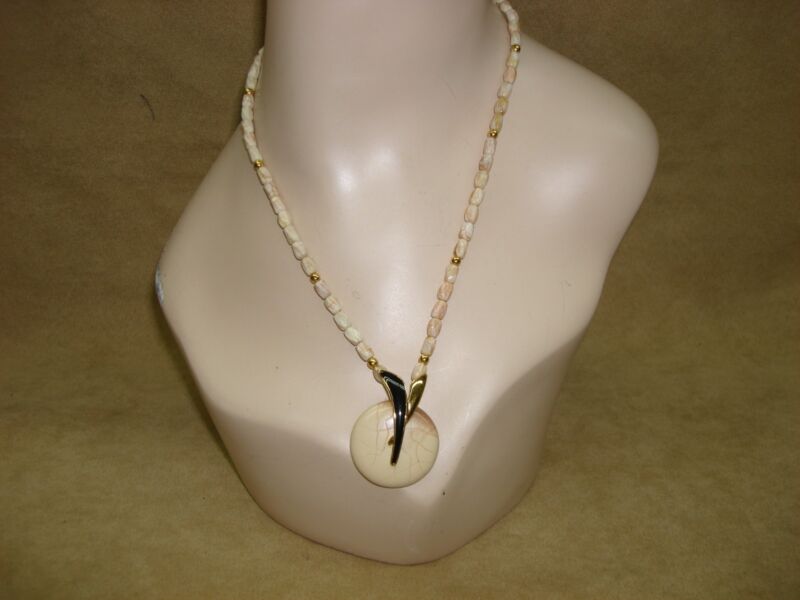 Vintage Monet pendant necklace, 1970s, faux stone and enamel with gold accents