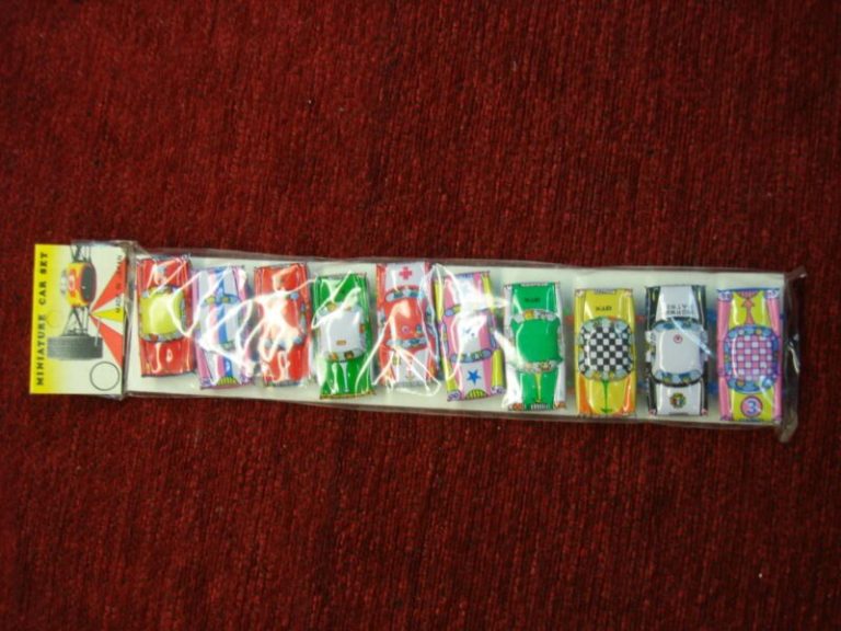 Vintage Japanese Tin Litho Car Set (10 pcs) – 1950s Collectible – Original Package