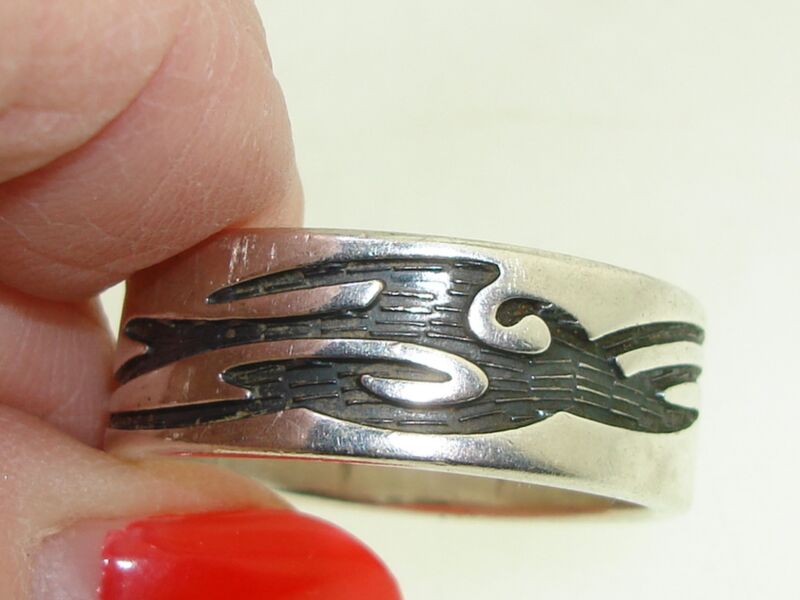 Vintage Mexican 950 sterling silver ring, wide band, size 14 1/2