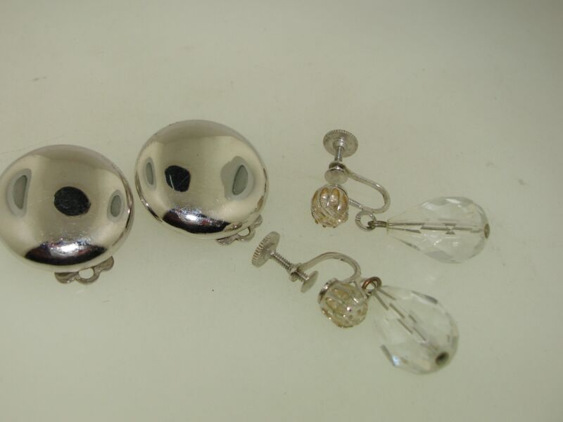 Vintage Coro Earrings Set - Silver Clip-Ons & Crystal Dangles