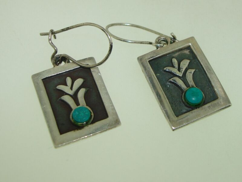 Vintage Taxco Sterling Silver & Turquoise Earrings - Signed LVR TV-08
