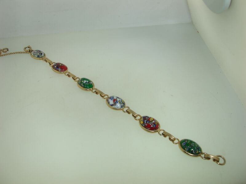 Vintage 1960s gold filled confetti glass bracelet