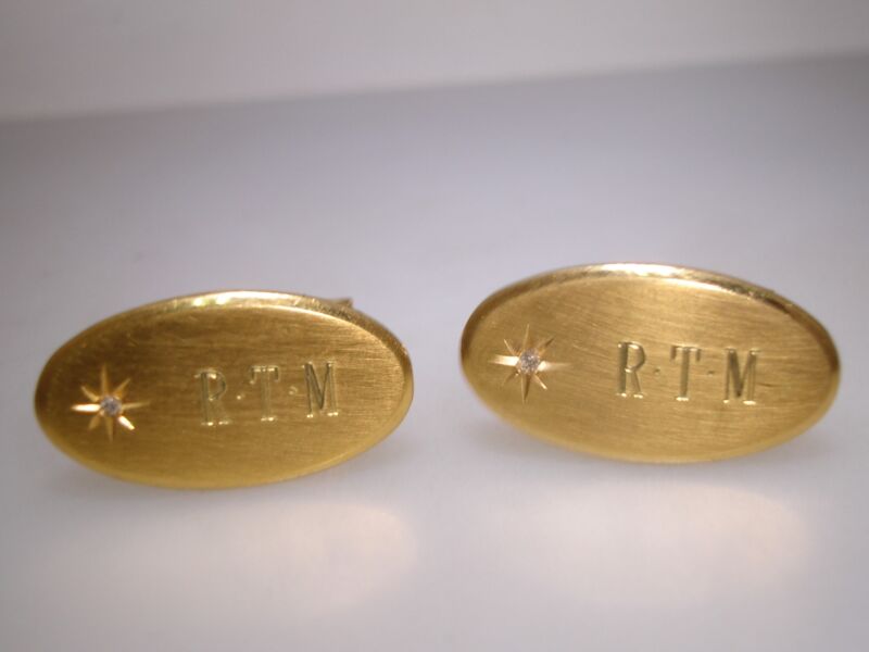 Vintage Avedon Vermeil Diamond Accent Cufflinks - Engraved & Dated 10-30-54
